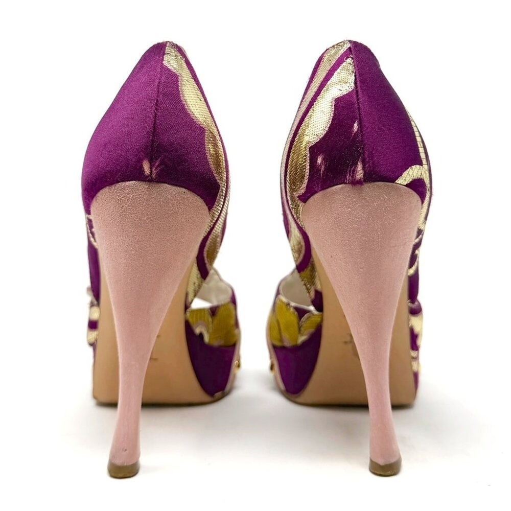 Dior Galliano Peep Toe Pumps Purple Gold EU36.5 Platform Heels - Picture 5 of 9